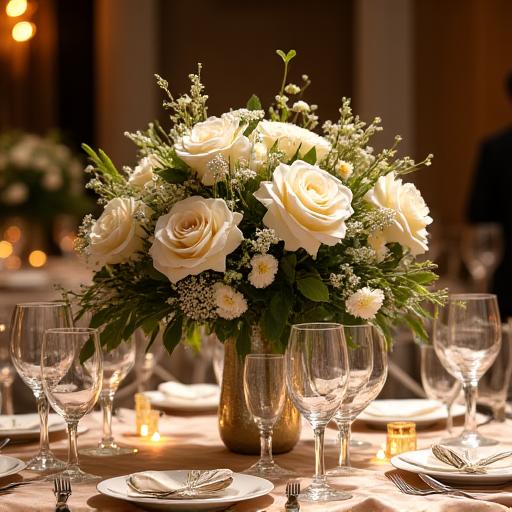 Elegante centrotavola floreale per un evento di gala.